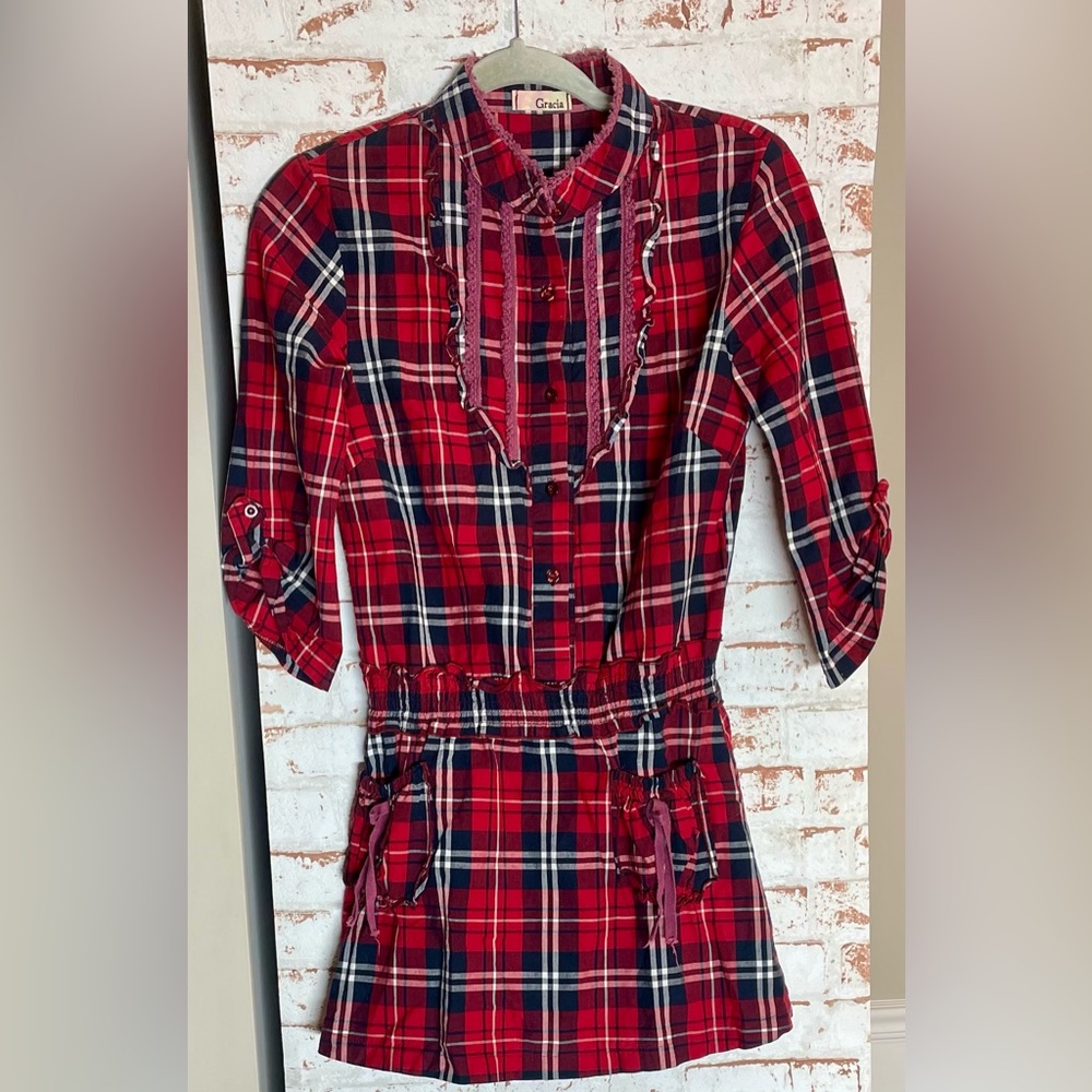 Gracia Red and Navy Plaid Dress Size S